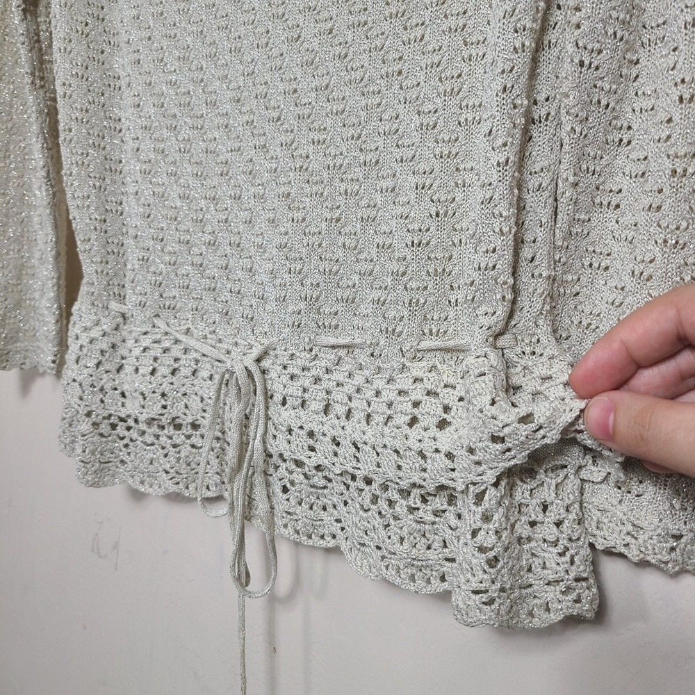 Beige Crochet Knit Lightweight Sweater‎ S Cottagcore Prairie Peasant Fairycore - Picture 4 of 10
